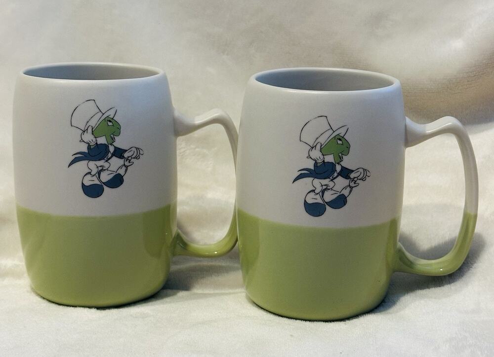Disney Store Jiminy Cricket Dip-Glaze Sketch Mug Pinocchio Set Of 2 Vintage